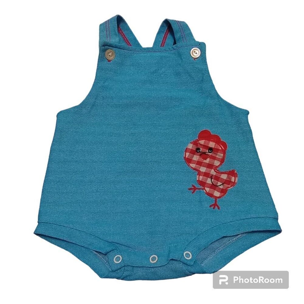 Vintage BabyGro Romper One Piece Blue Farm Chicken Snap Closure Large 18-24 Lbs